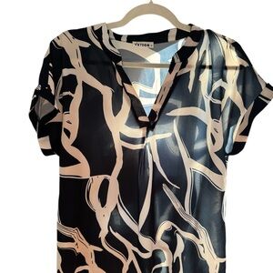 Navy and White Abstract Women's Blouse